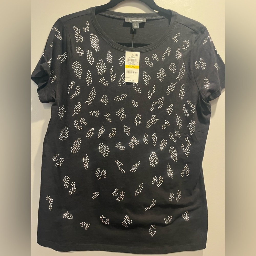 INC International Concepts Black Cotton Embellished Women's Top NWT
